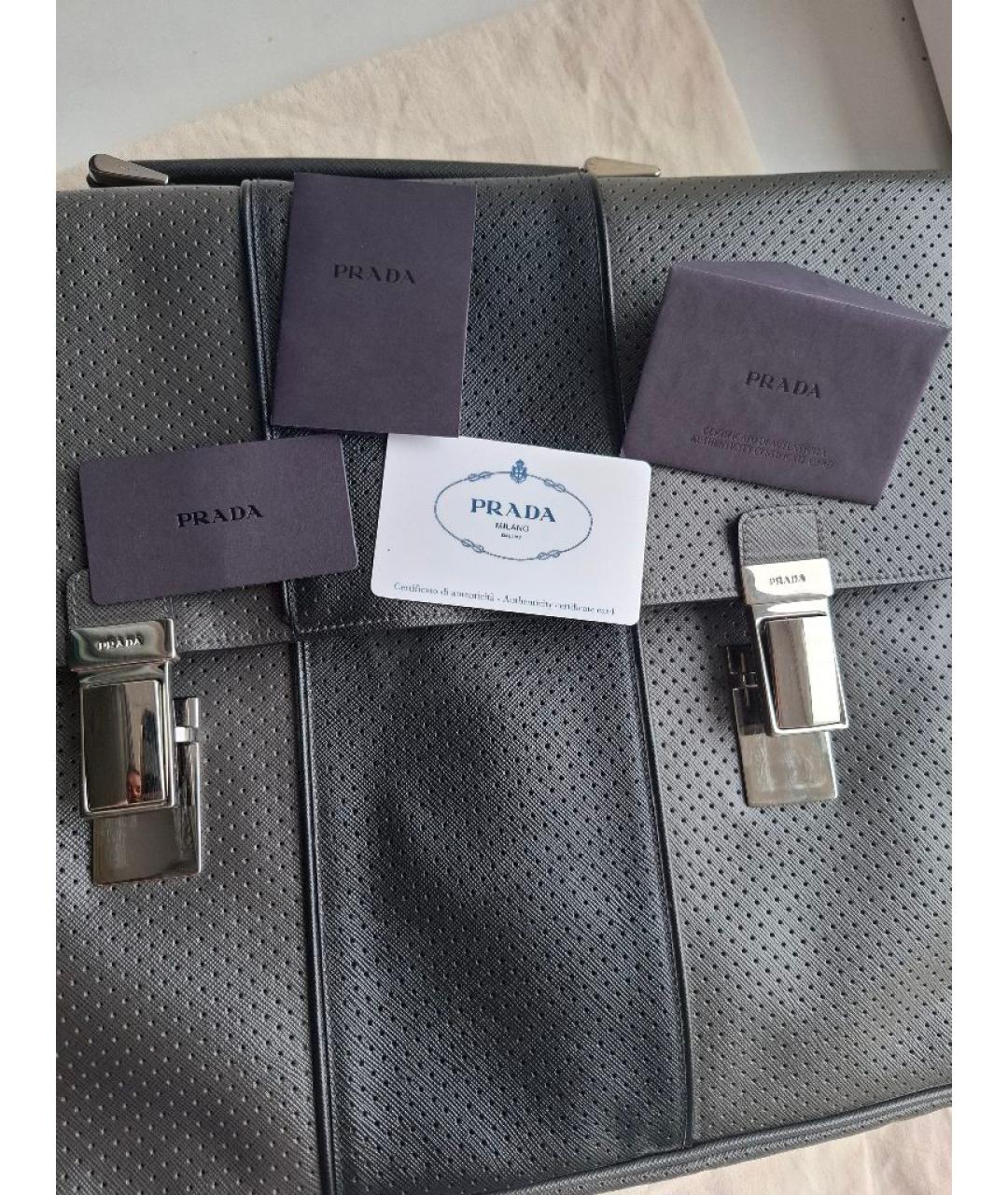 PRADA Серый кожаный портфель, фото 6