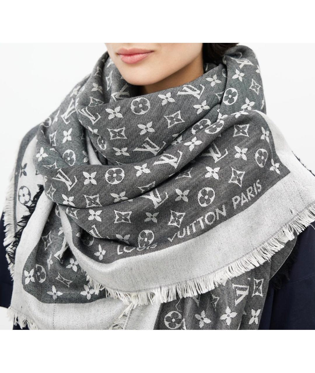 LOUIS VUITTON Серый шерстяной платок, фото 2