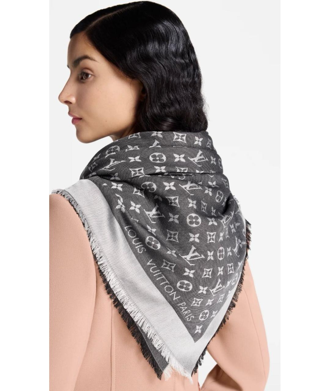 LOUIS VUITTON Серый шерстяной платок, фото 3
