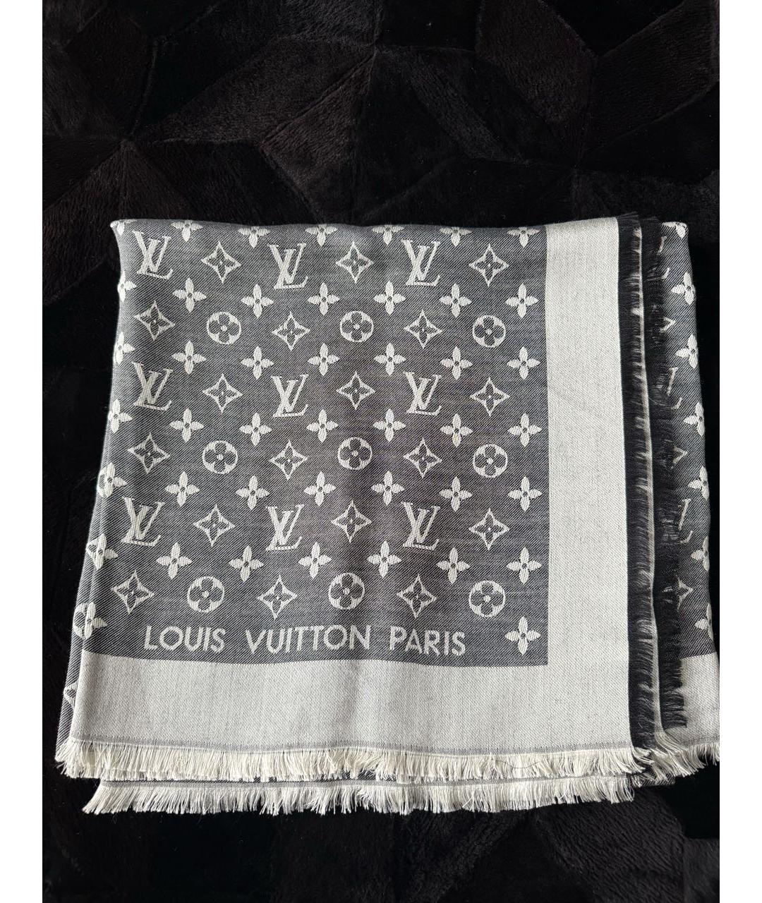 LOUIS VUITTON Серый шерстяной платок, фото 4