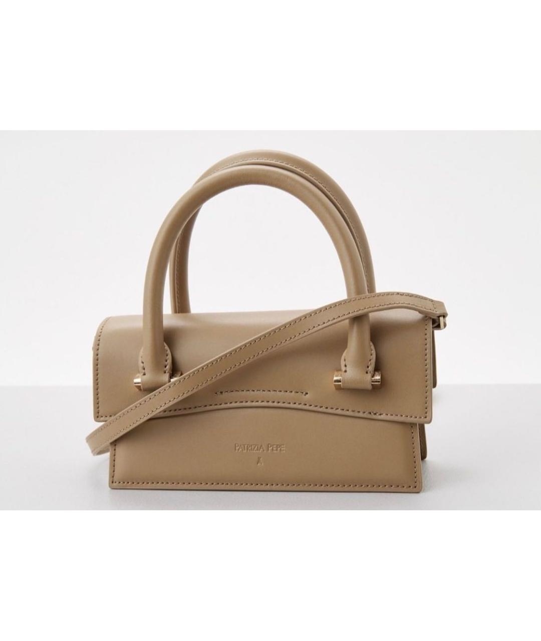 PATRIZIA PEPE Бежевая кожаная сумка с короткими ручками, фото 3
