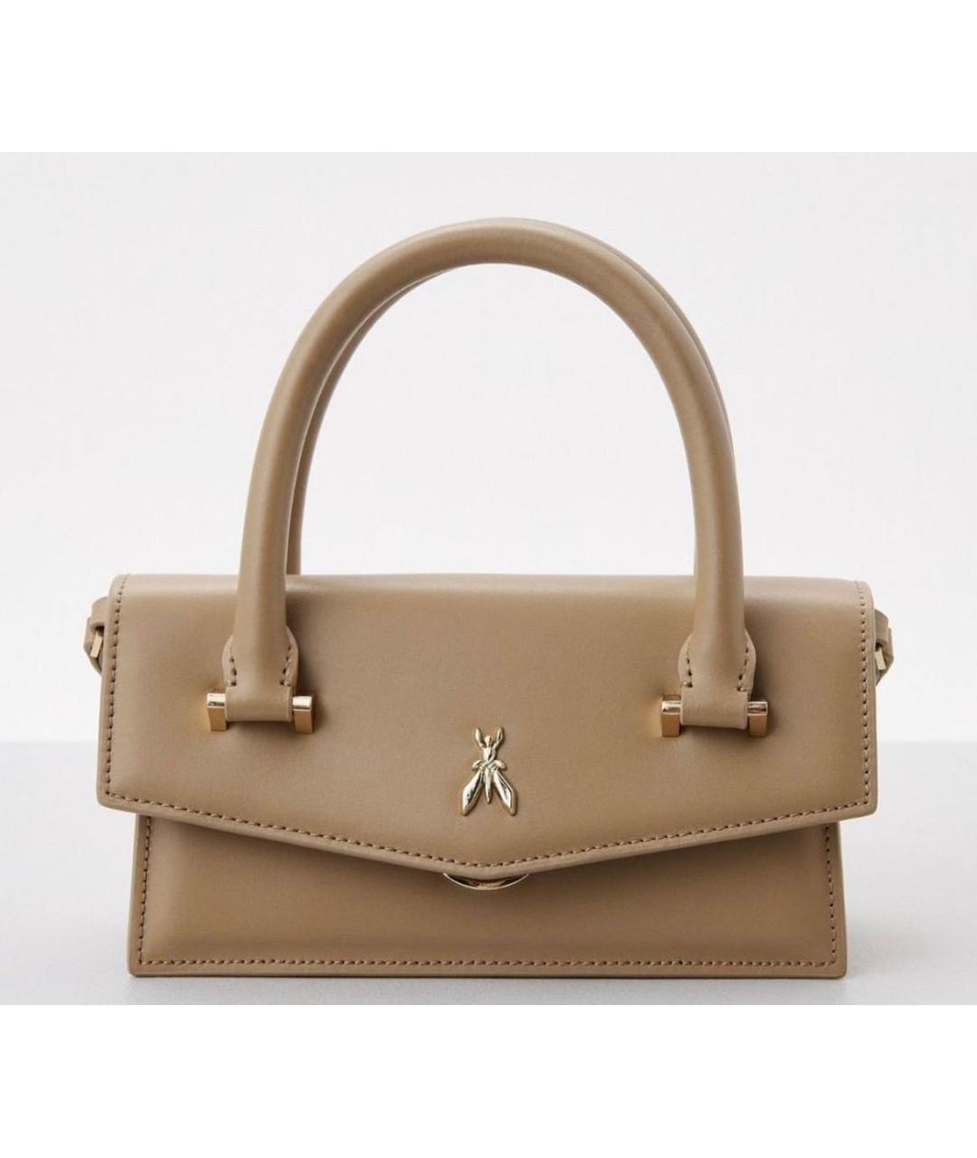 PATRIZIA PEPE Бежевая кожаная сумка с короткими ручками, фото 2