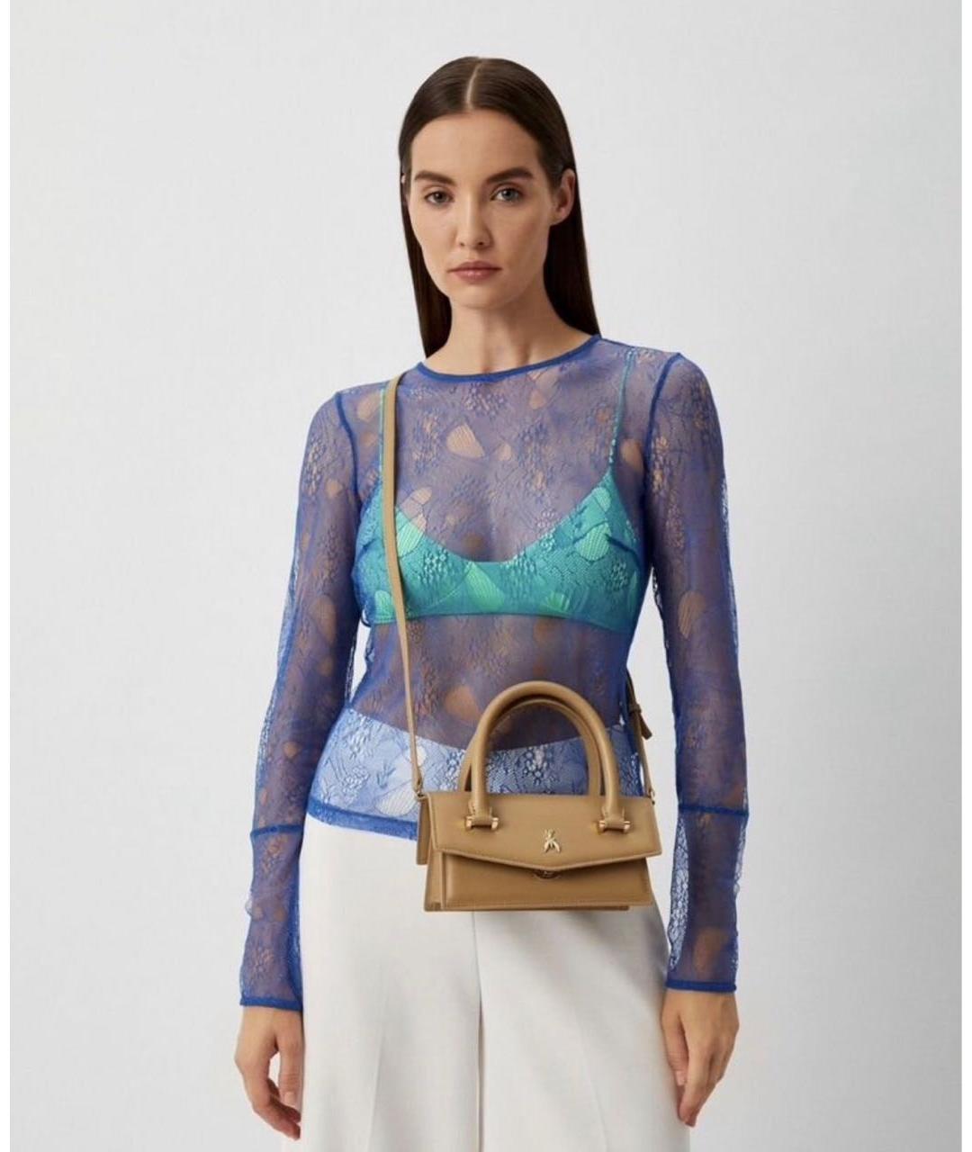 PATRIZIA PEPE Бежевая кожаная сумка с короткими ручками, фото 8