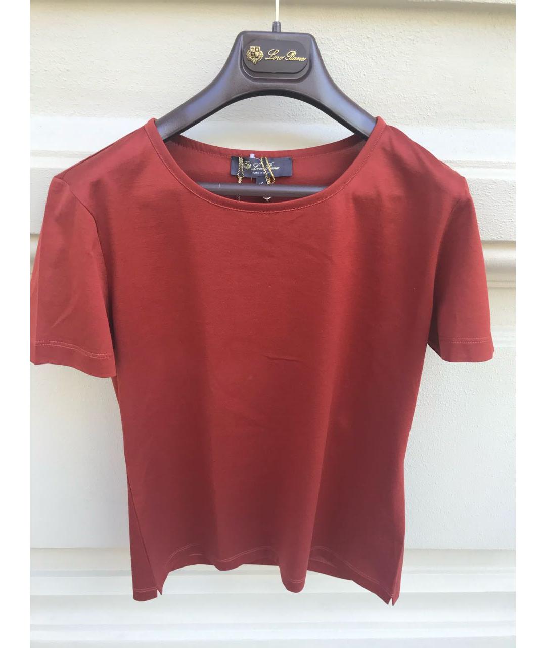 LORO PIANA Бордовая хлопковая футболка, фото 4