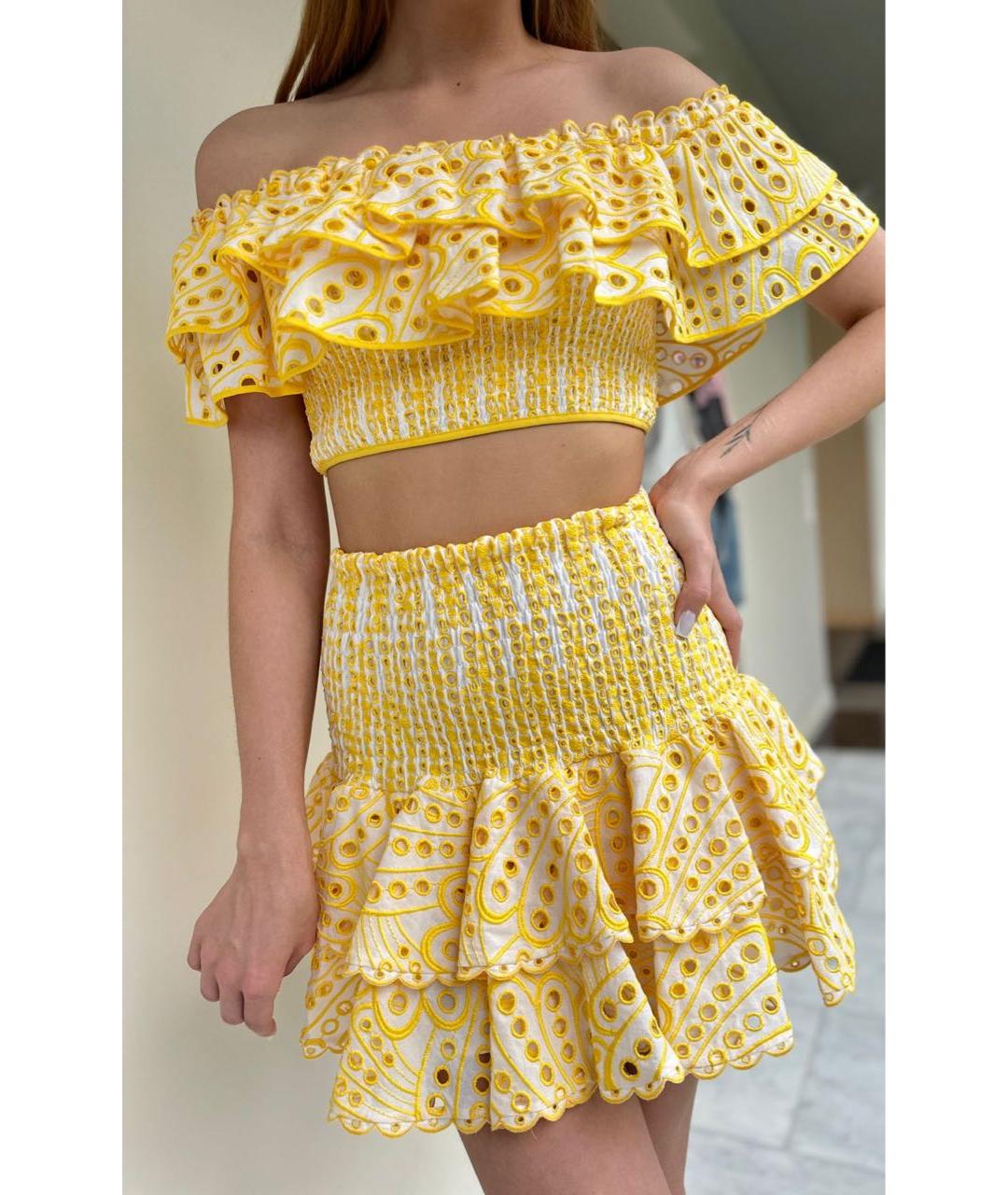 CHARO RUIZ Желтый хлопковый костюм с юбками, фото 4