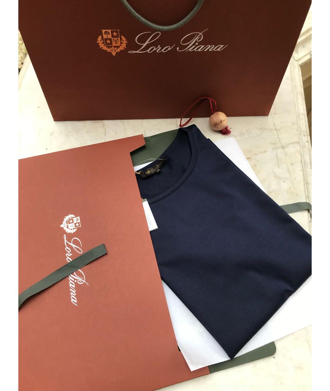 LORO PIANA Темно-синяя хлопковая футболка, фото 3