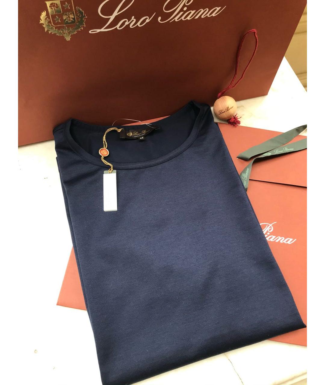 LORO PIANA Темно-синяя хлопковая футболка, фото 8