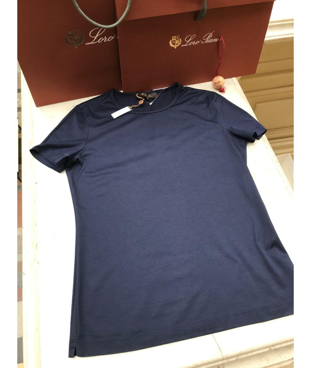 LORO PIANA Темно-синяя хлопковая футболка, фото 7