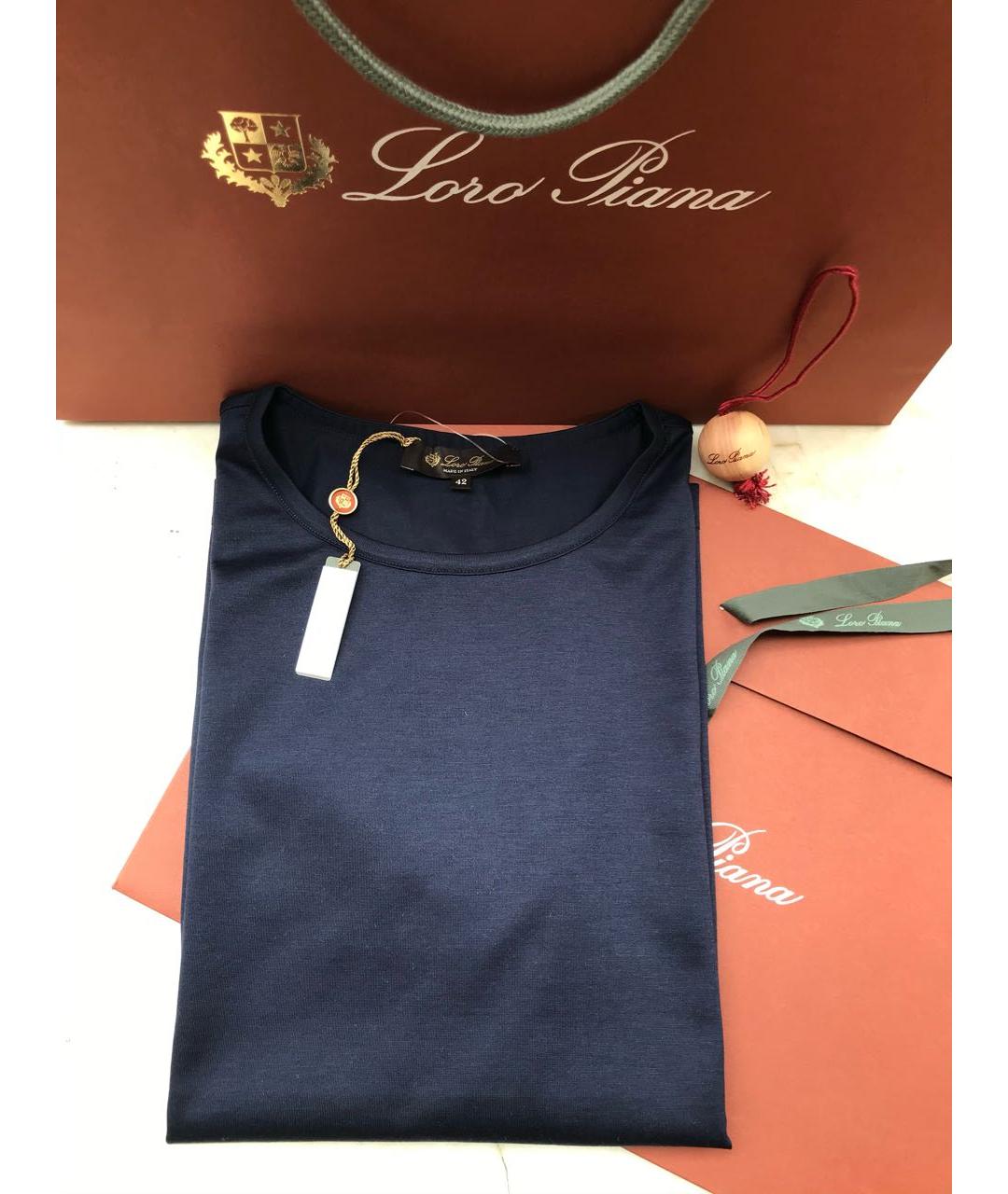 LORO PIANA Темно-синяя хлопковая футболка, фото 9