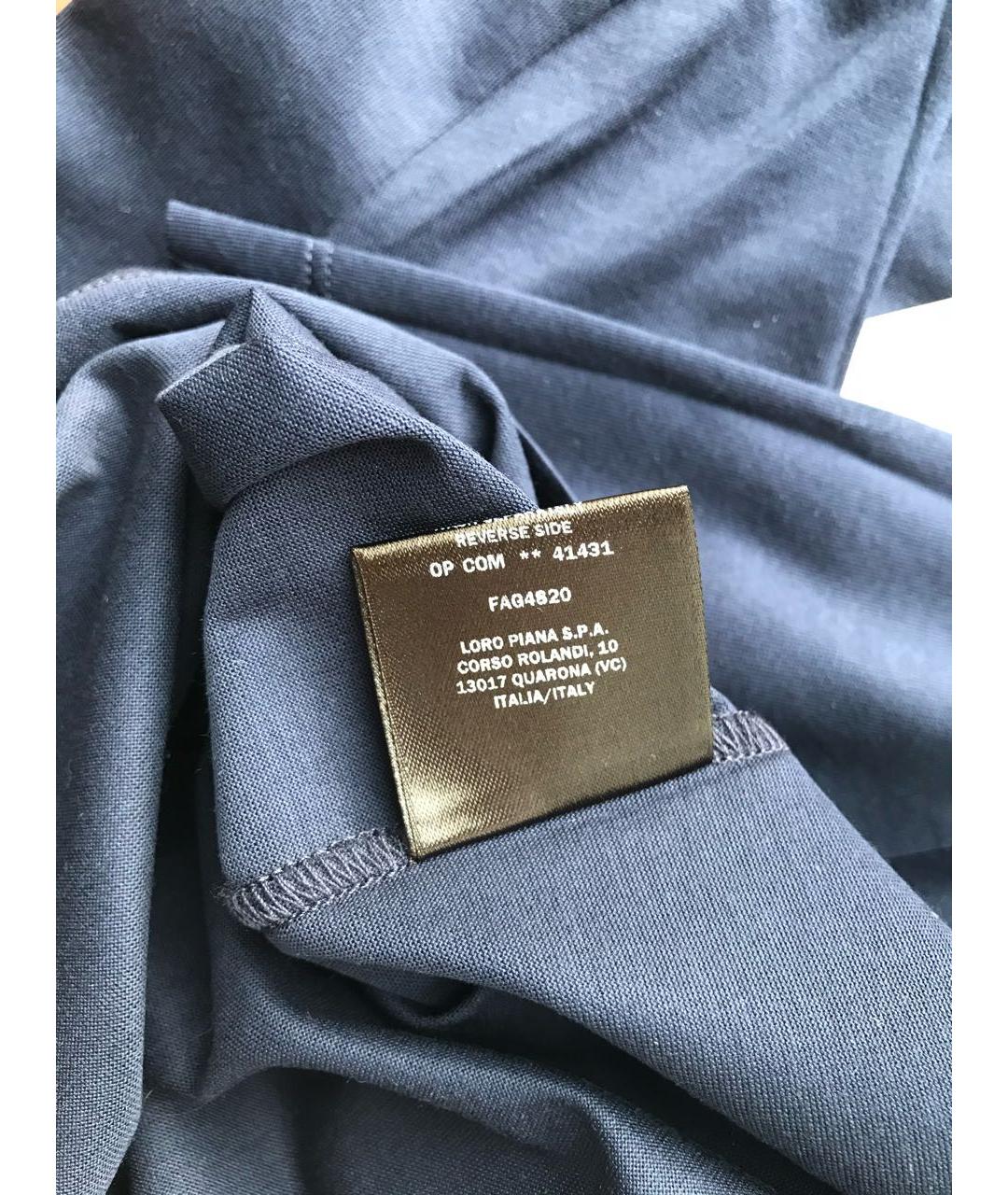 LORO PIANA Темно-синяя хлопковая футболка, фото 5