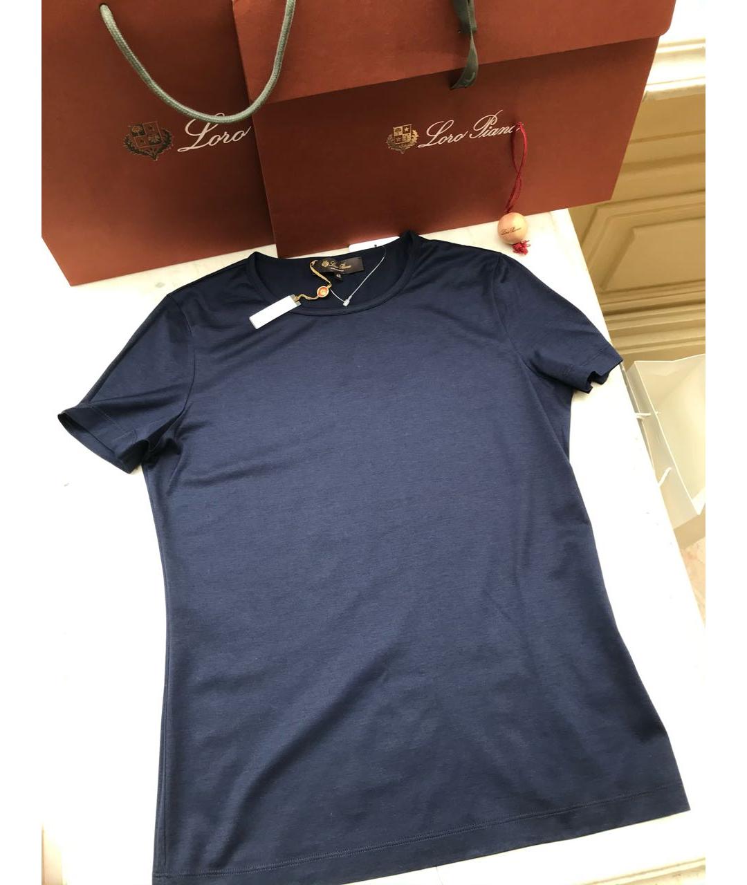 LORO PIANA Темно-синяя хлопковая футболка, фото 2