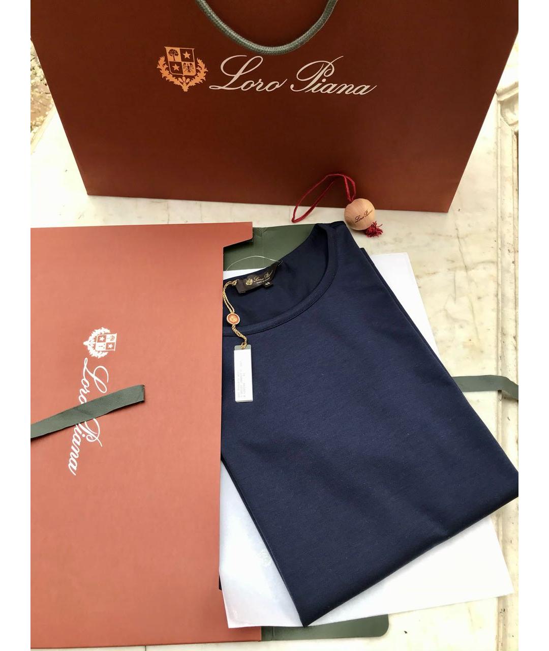 LORO PIANA Темно-синяя хлопковая футболка, фото 4