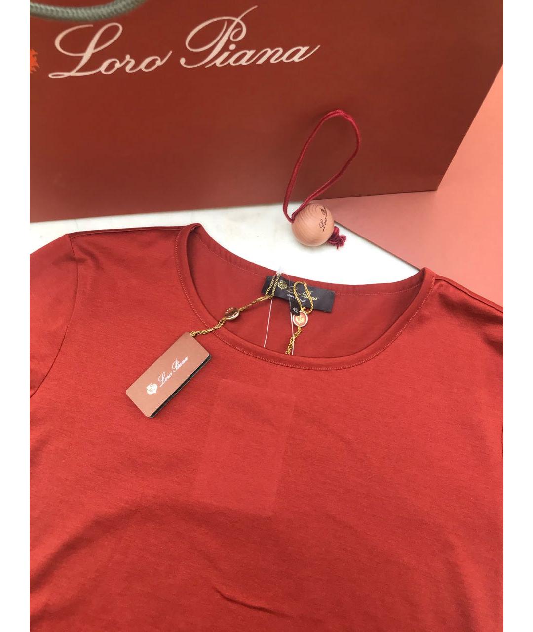 LORO PIANA Бордовая хлопковая футболка, фото 2