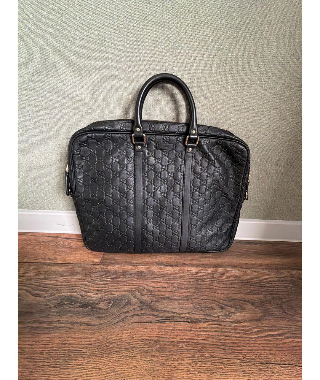 GUCCI Черный кожаный портфель, фото 2