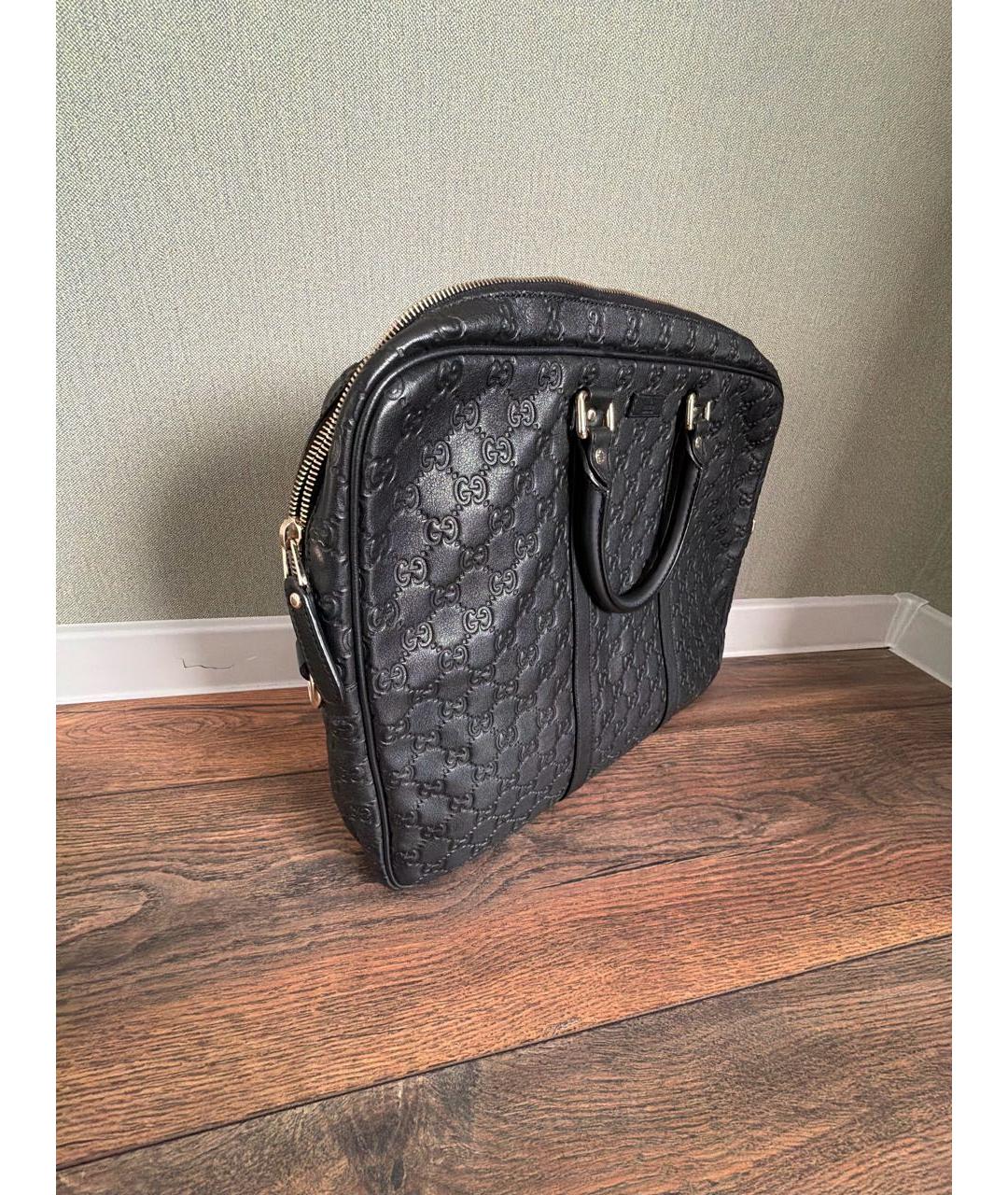 GUCCI Черный кожаный портфель, фото 3