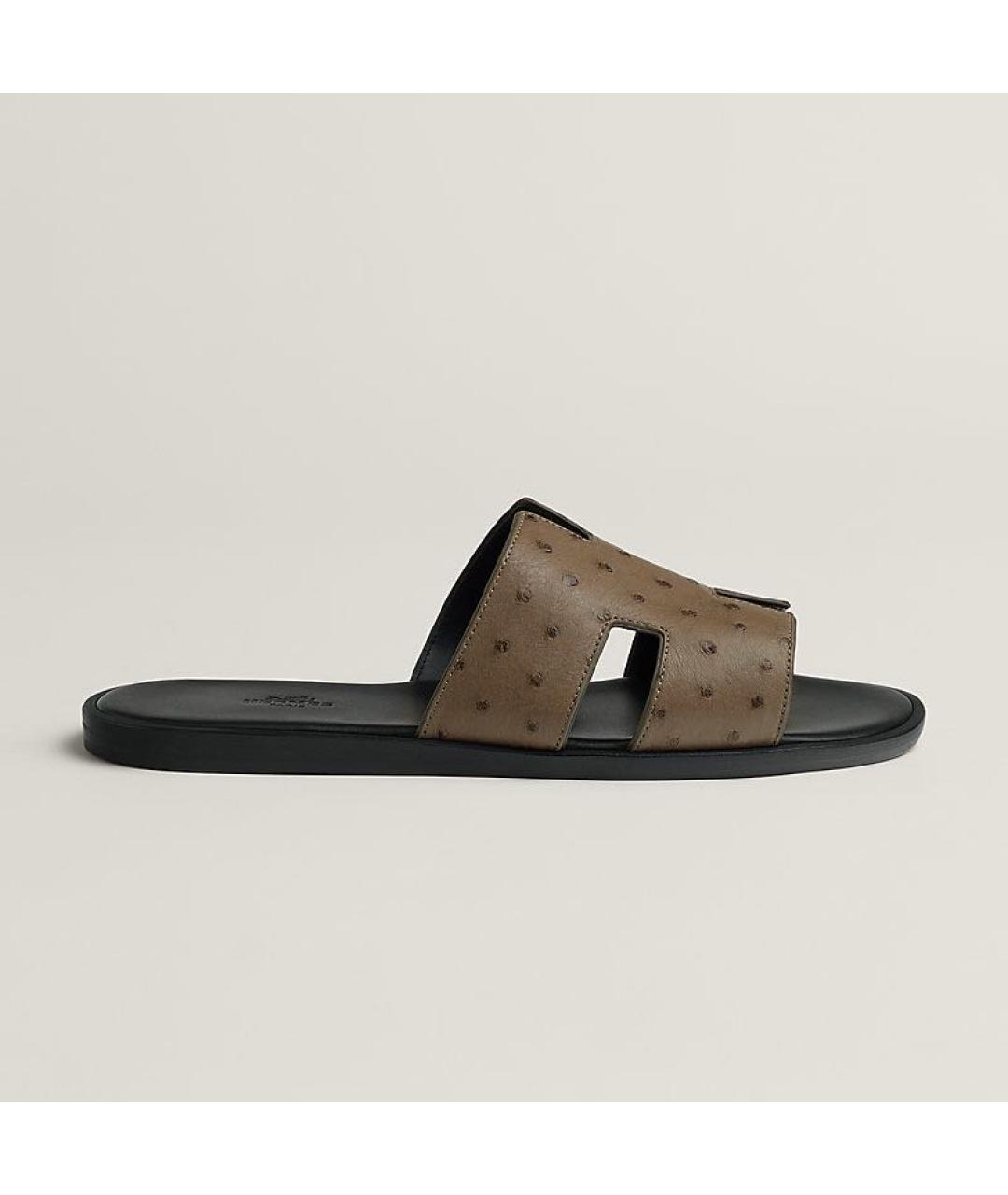 HERMES Коричневые шлепанцы из экзотической кожи, фото 6