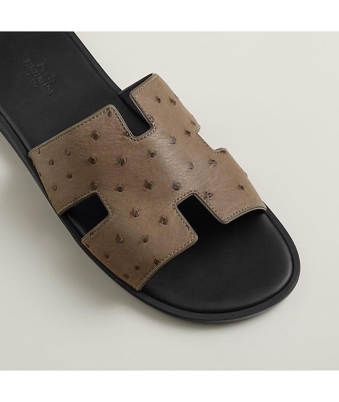 HERMES Коричневые шлепанцы из экзотической кожи, фото 3