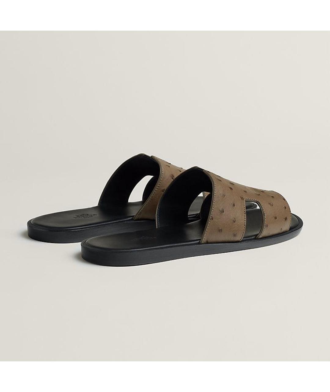 HERMES Коричневые шлепанцы из экзотической кожи, фото 4