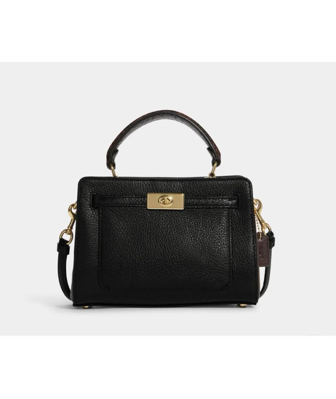 COACH Черная кожаная сумка с короткими ручками, фото 6