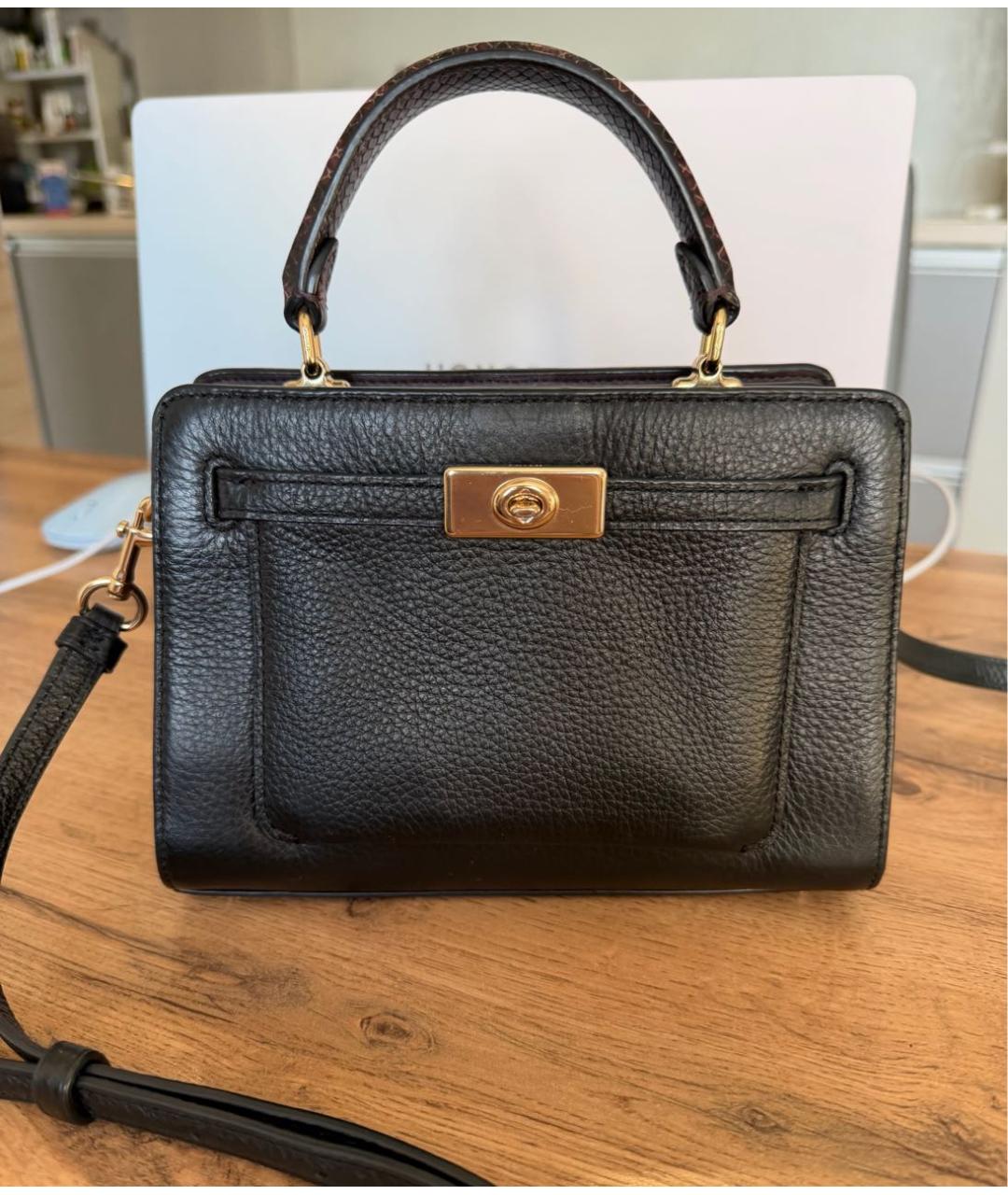 COACH Черная кожаная сумка с короткими ручками, фото 2