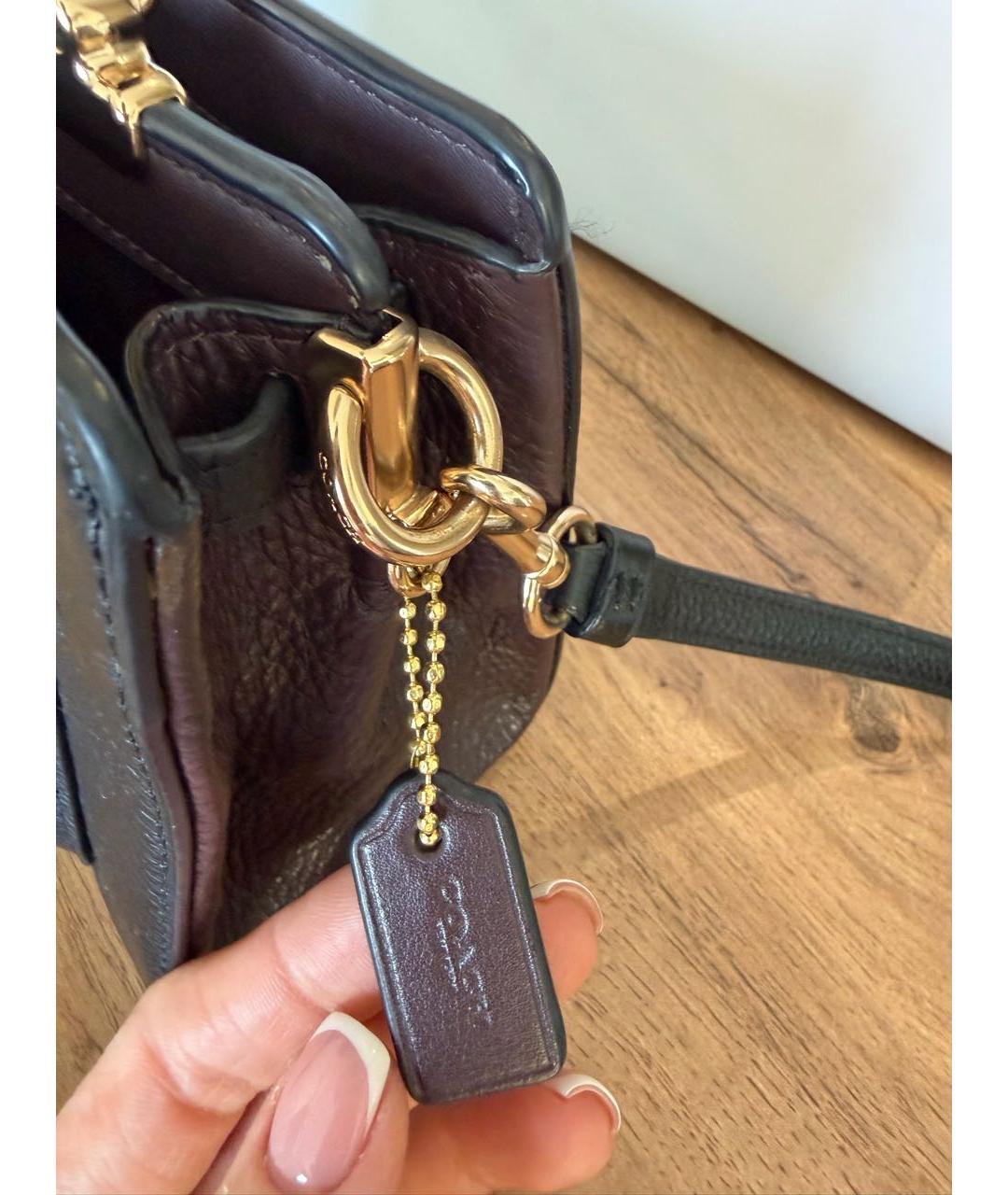 COACH Черная кожаная сумка с короткими ручками, фото 5