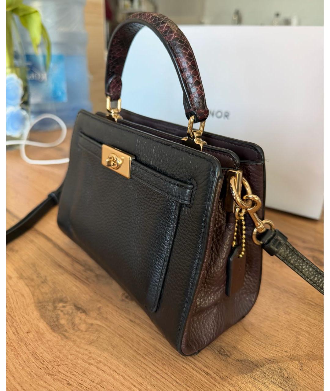 COACH Черная кожаная сумка с короткими ручками, фото 3