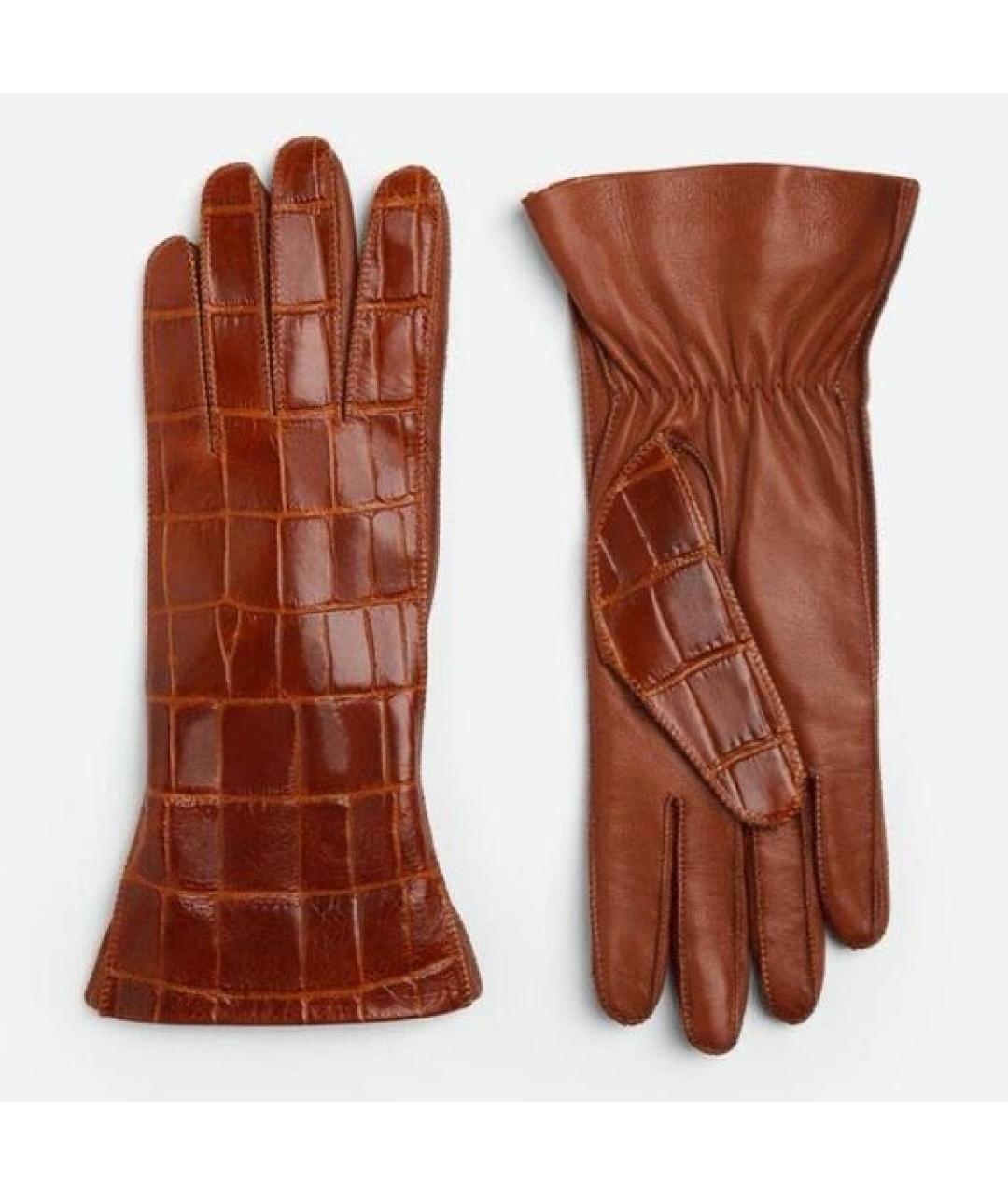 BOTTEGA VENETA Коричневые кожаные перчатки, фото 7