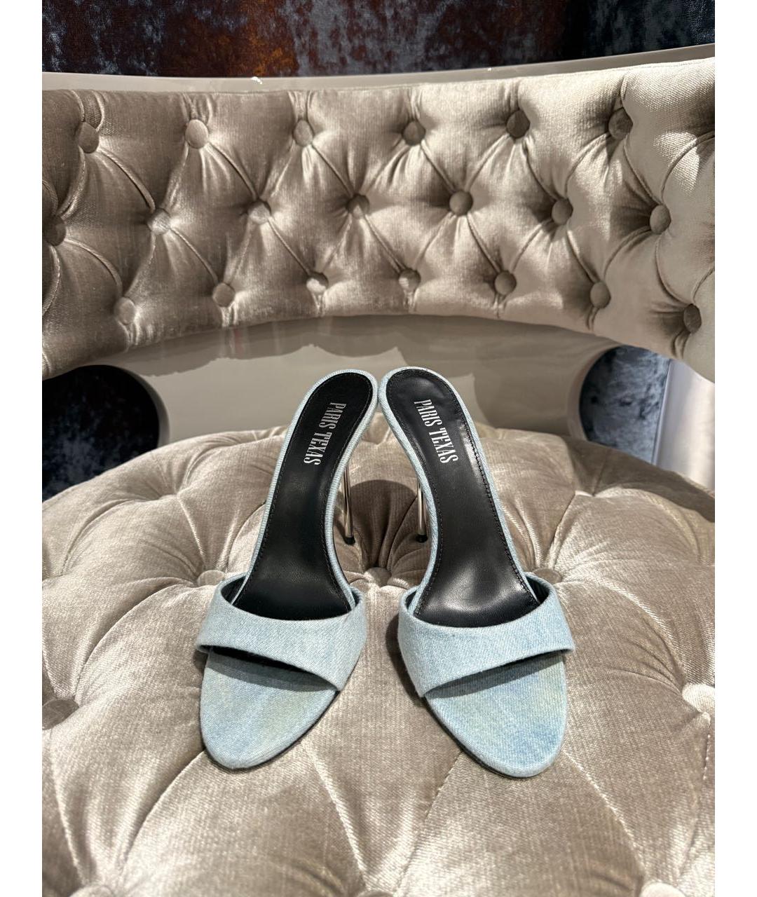 PARIS TEXAS Голубые текстильные мюли, фото 4
