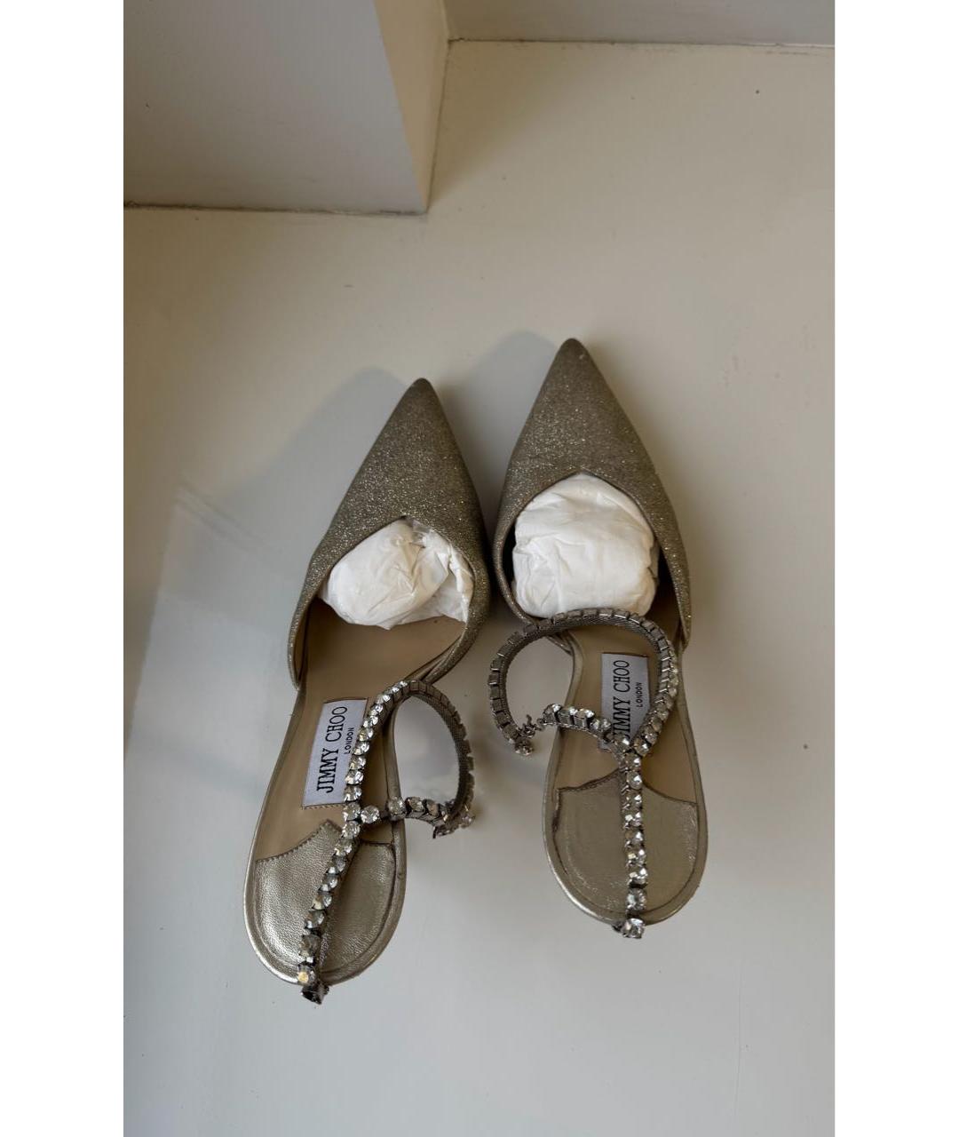 JIMMY CHOO Золотые кожаные босоножки, фото 3