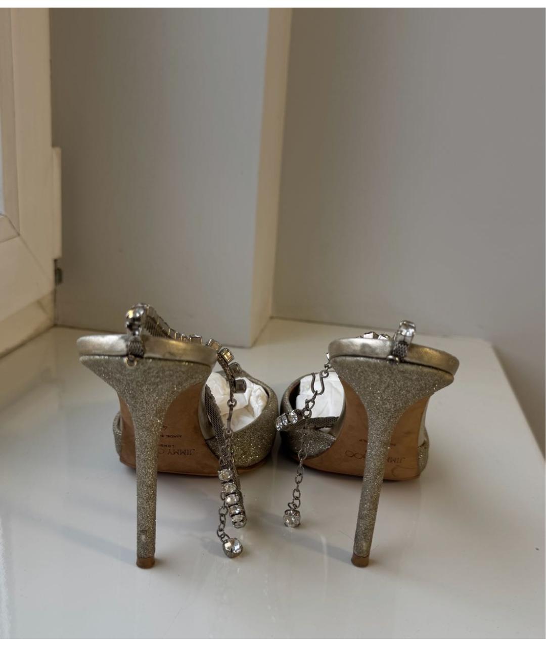 JIMMY CHOO Золотые кожаные босоножки, фото 4