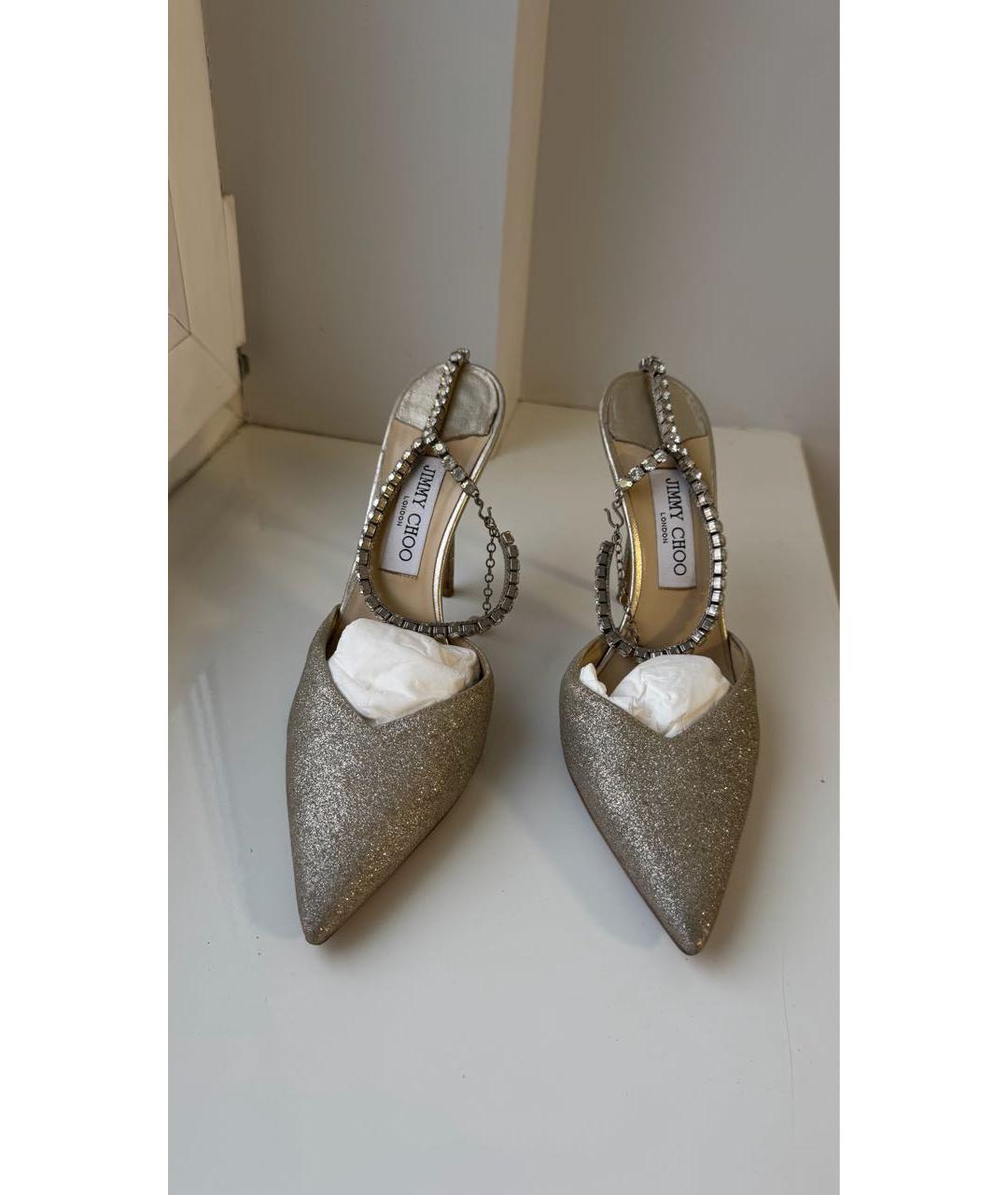 JIMMY CHOO Золотые кожаные босоножки, фото 2