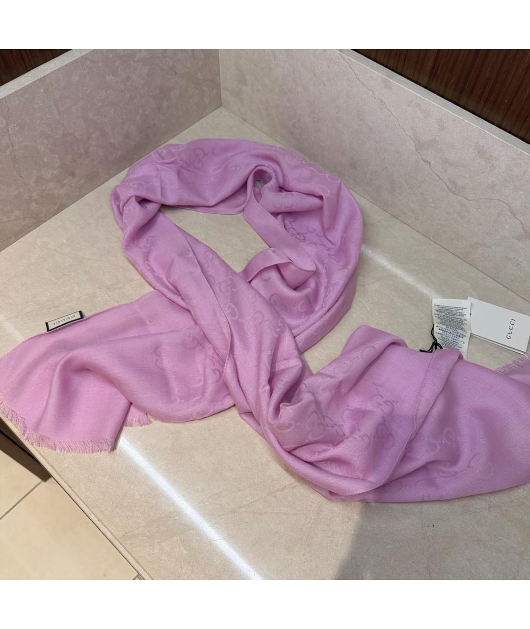 GUCCI Розовый шерстяной платок, фото 2