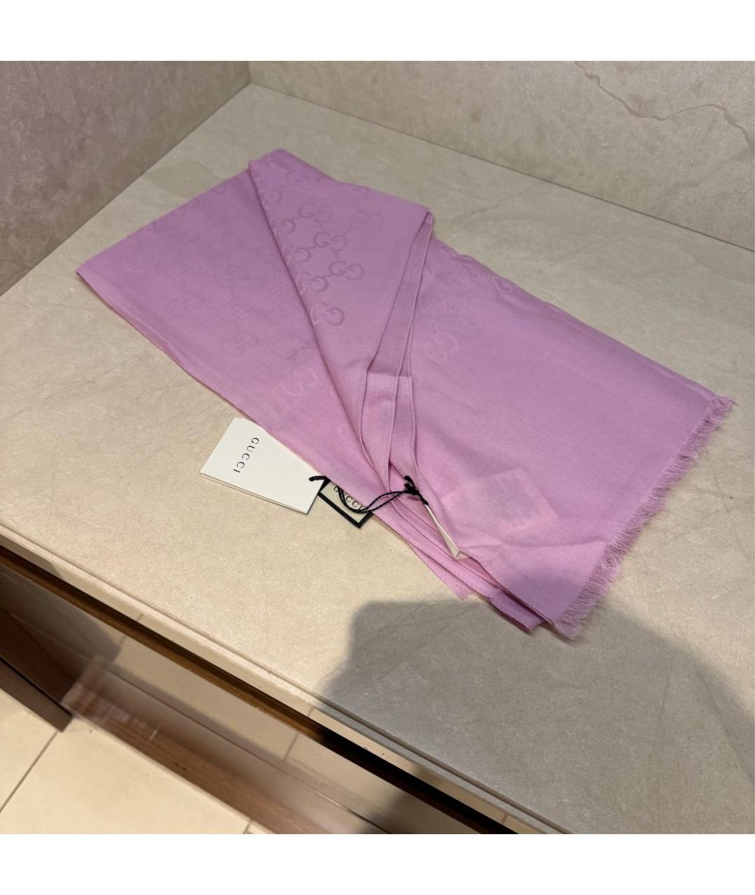 GUCCI Розовый шерстяной платок, фото 5