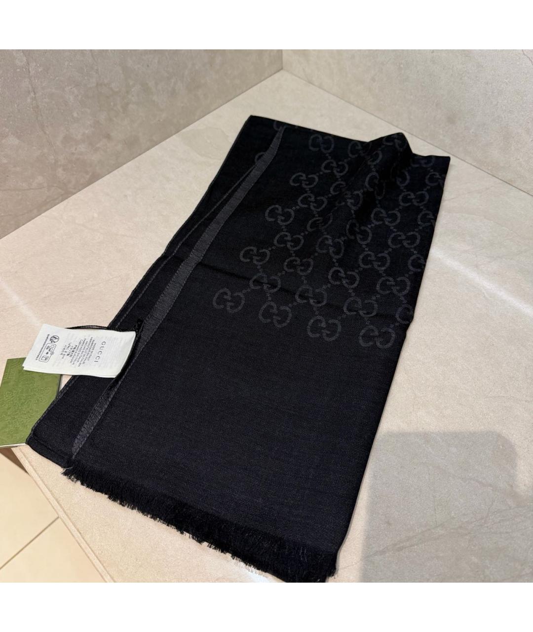 GUCCI Черный шерстяной шарф, фото 6