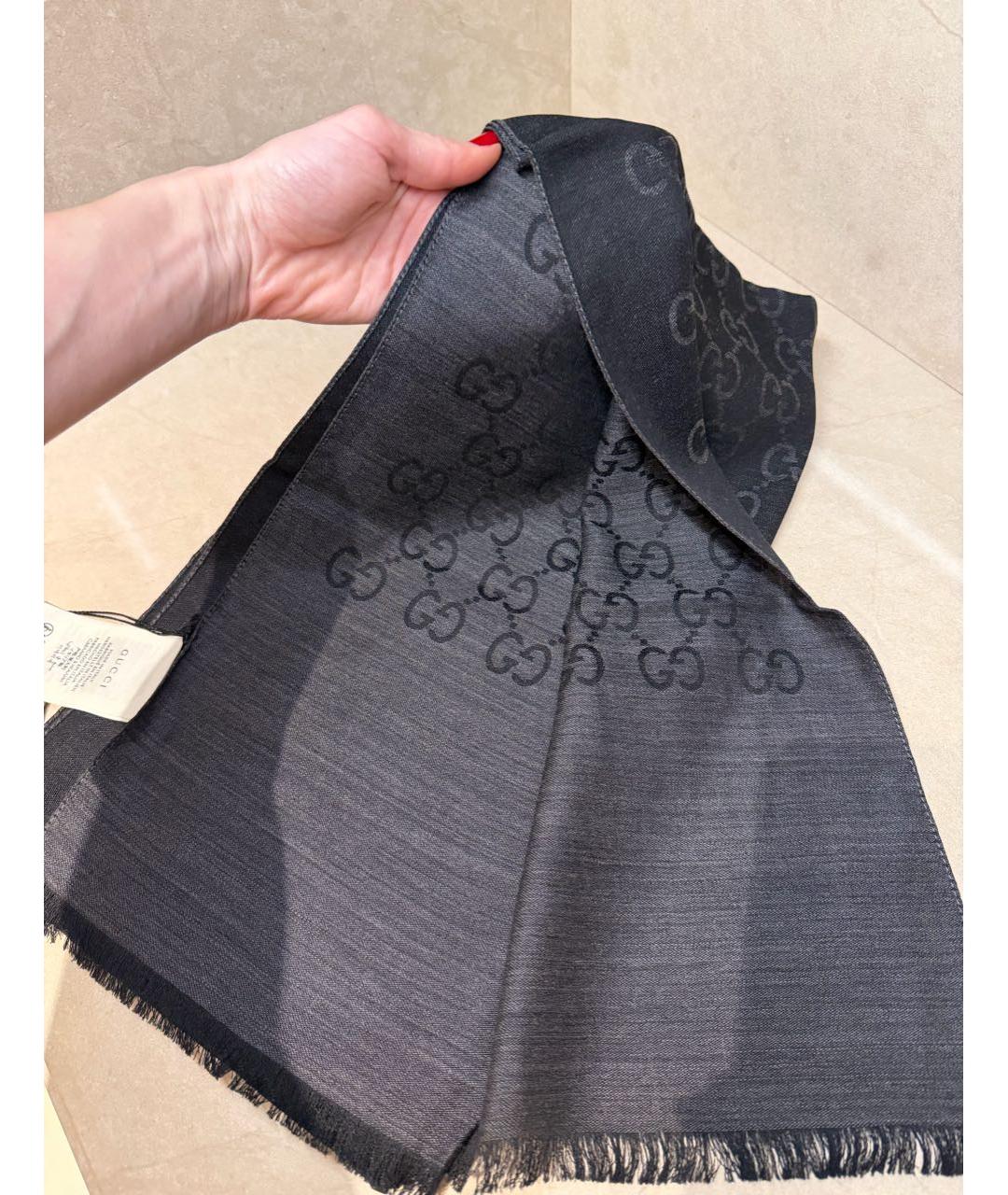 GUCCI Черный шерстяной шарф, фото 8