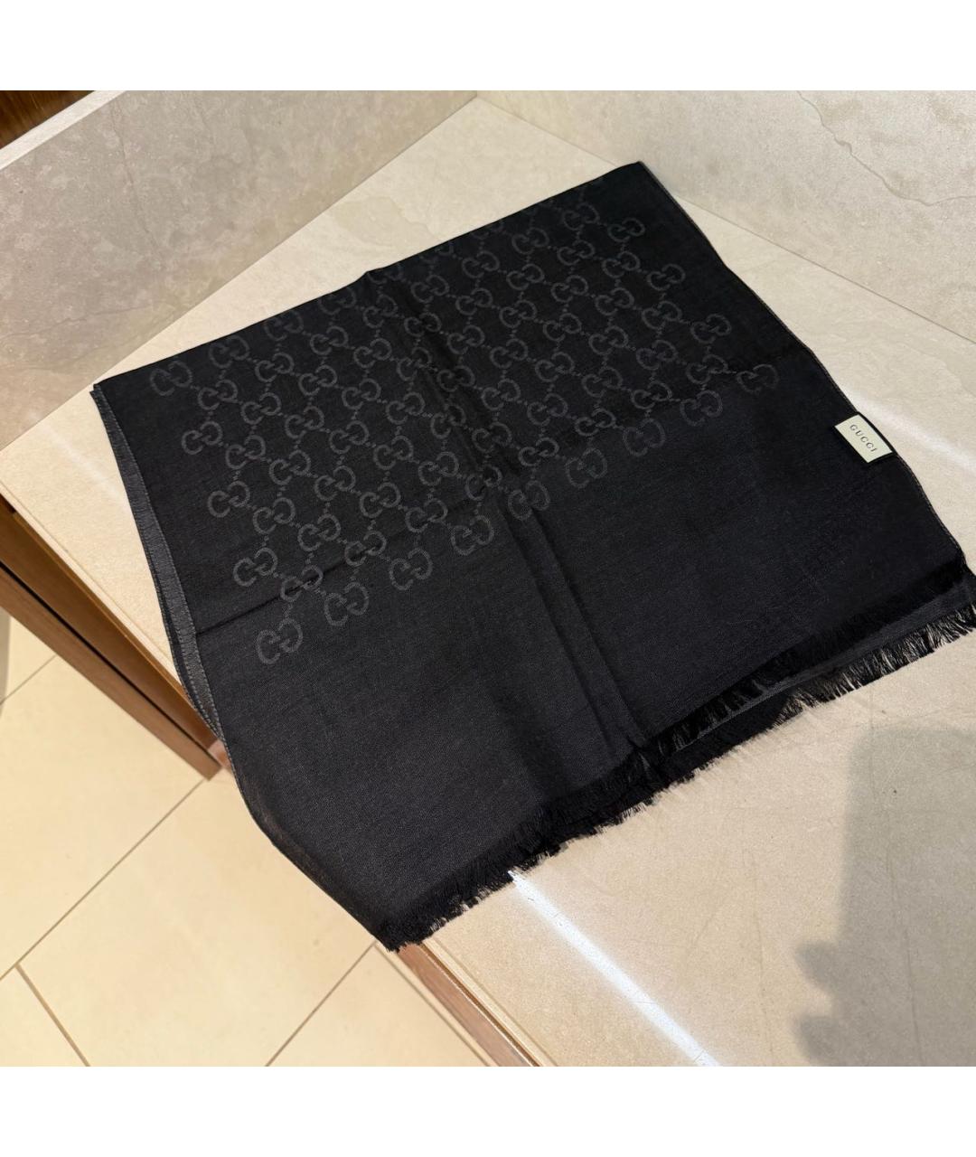 GUCCI Черный шерстяной шарф, фото 5
