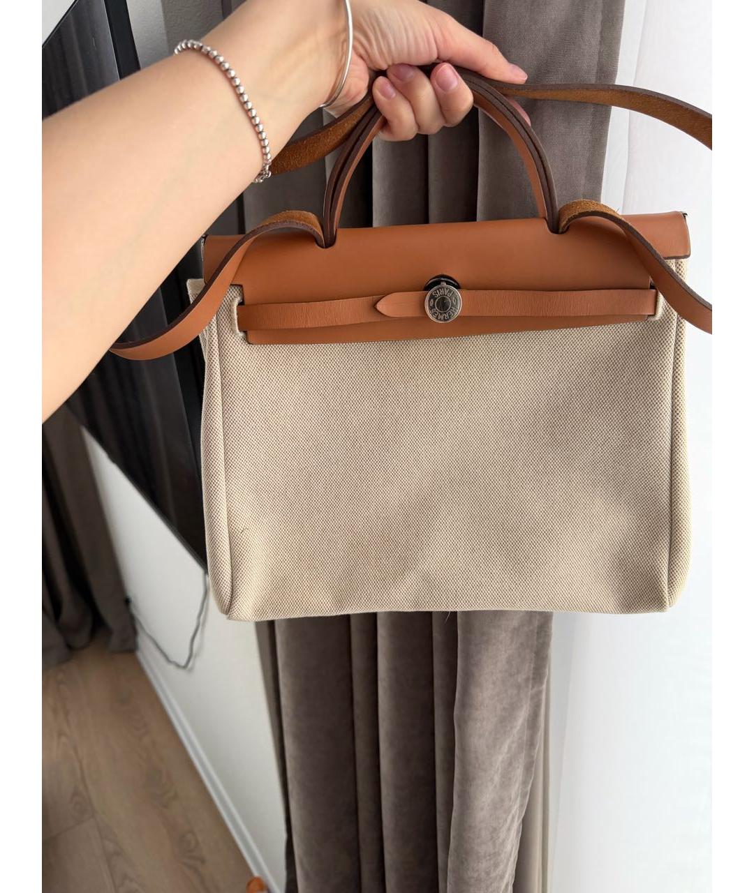HERMES Бежевая тканевая сумка через плечо, фото 7