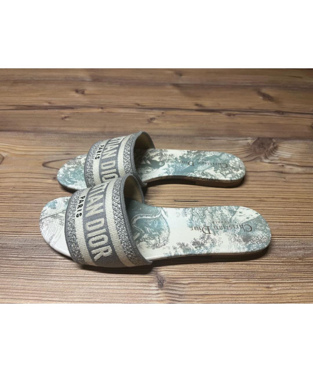 CHRISTIAN DIOR Серые текстильные шлепанцы, фото 5