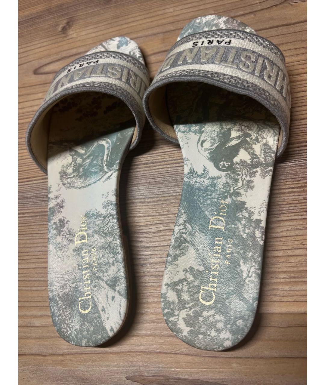 CHRISTIAN DIOR Серые текстильные шлепанцы, фото 4