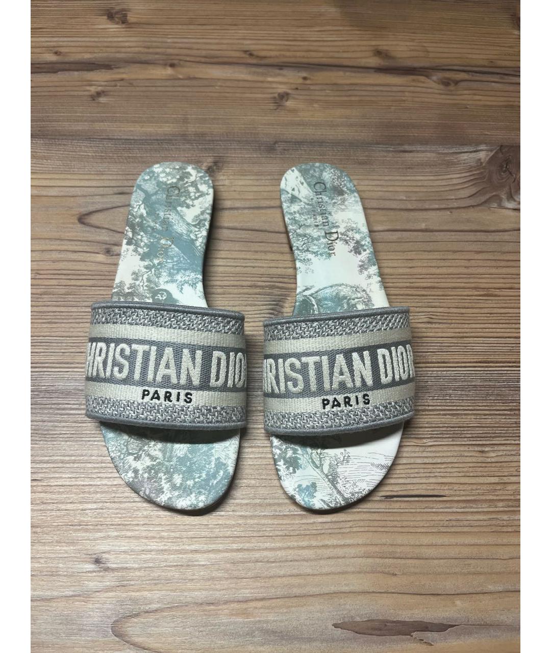 CHRISTIAN DIOR Серые текстильные шлепанцы, фото 2