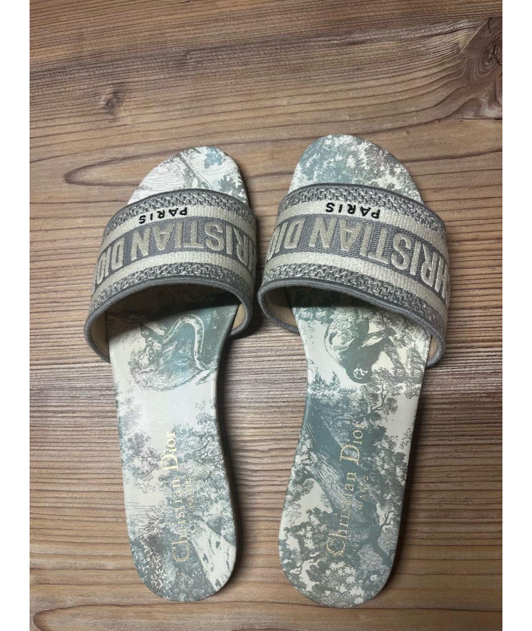 CHRISTIAN DIOR Серые текстильные шлепанцы, фото 3
