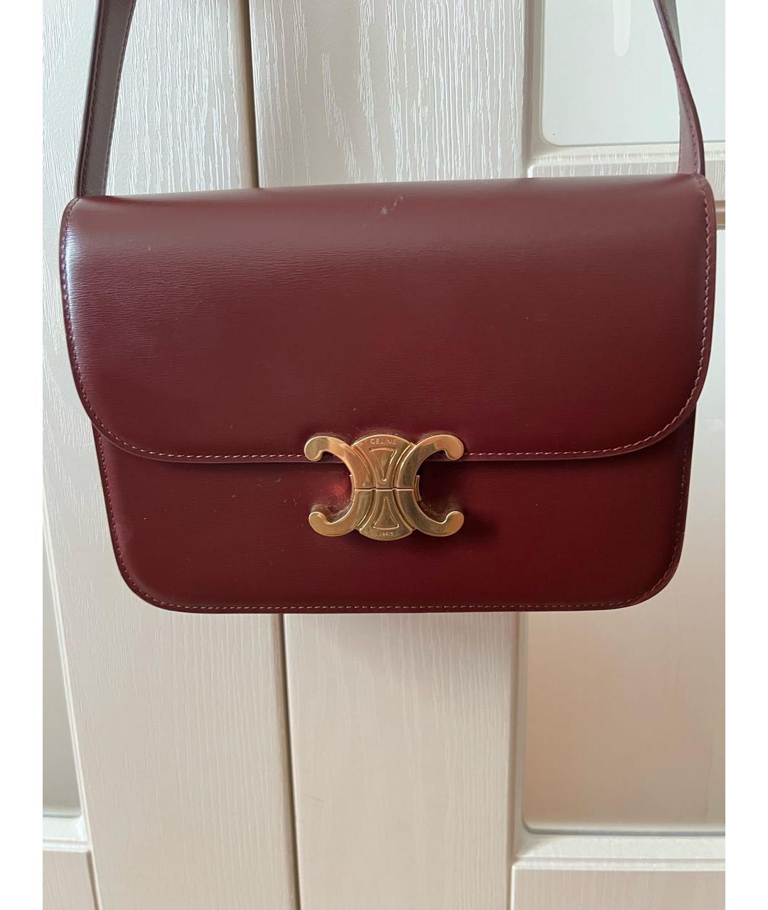 CELINE Бордовая кожаная сумка через плечо, фото 2