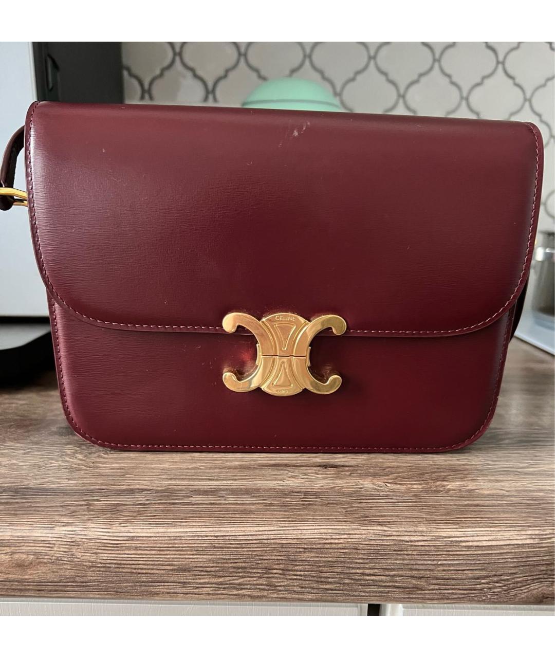 CELINE Бордовая кожаная сумка через плечо, фото 8