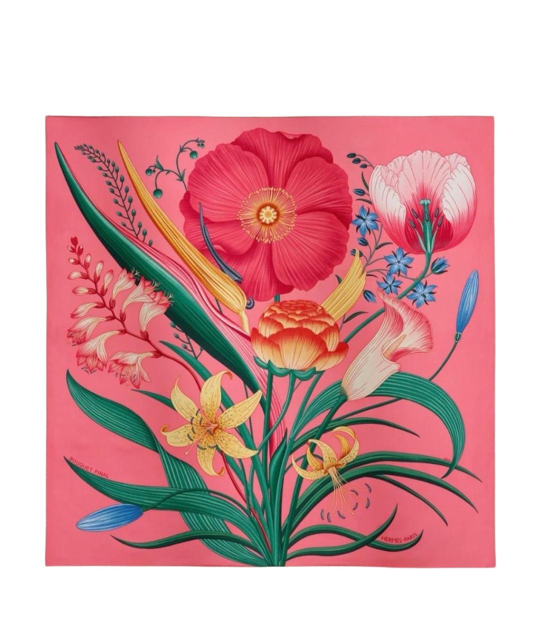HERMES Розовый шелковый платок, фото 1