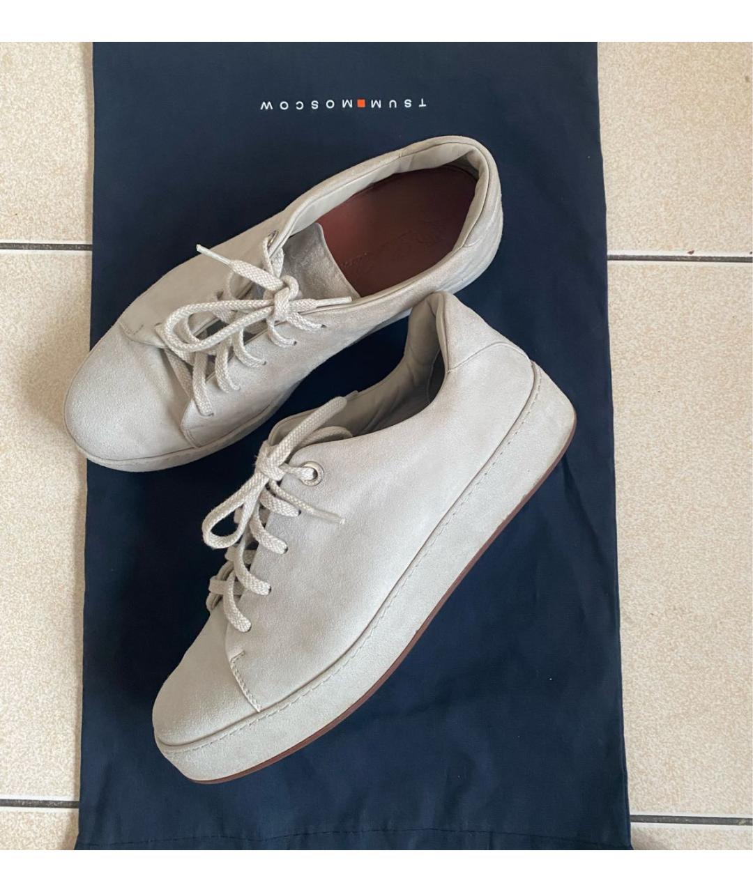 LORO PIANA Бежевые замшевые кеды, фото 2