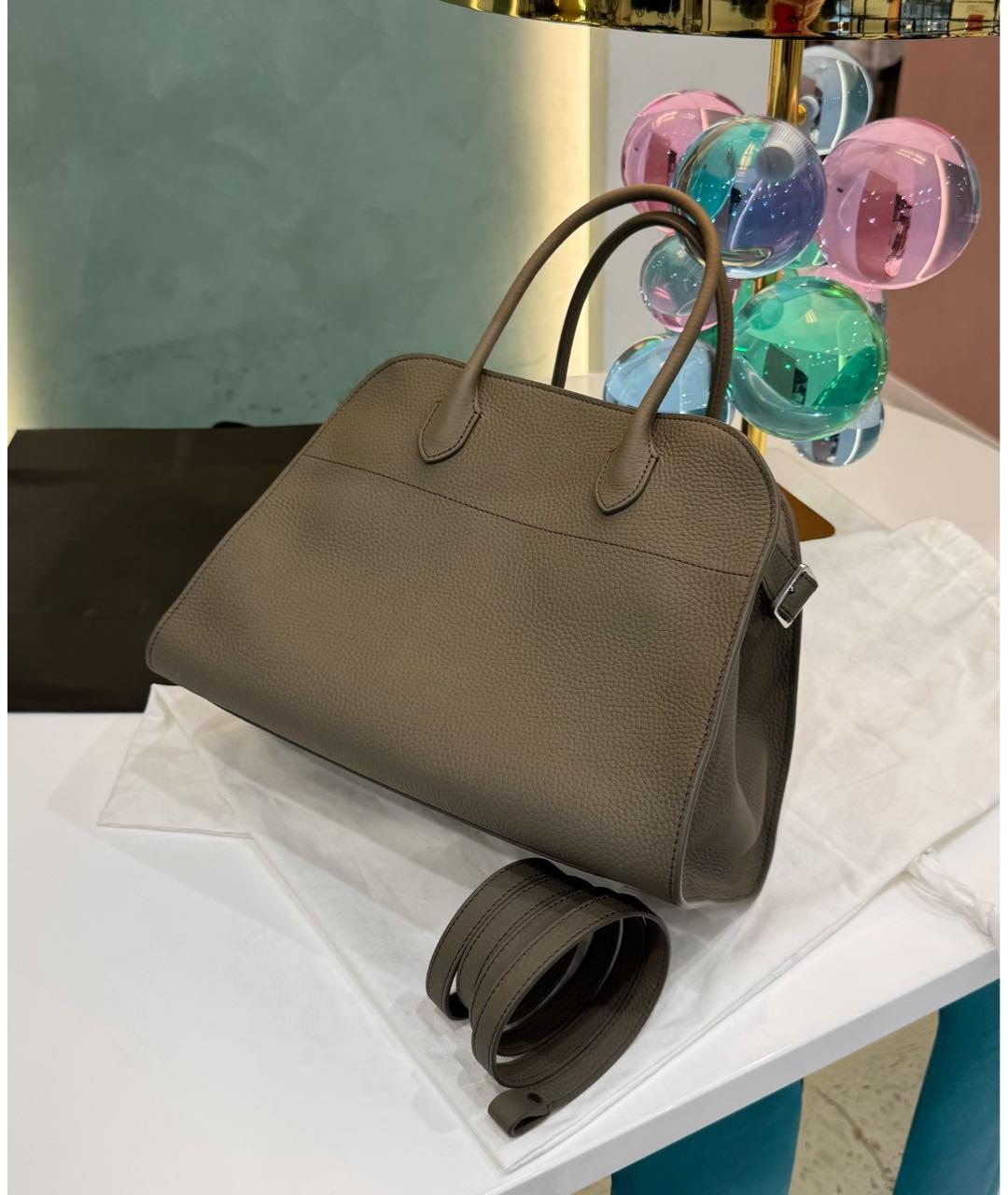 THE ROW Серая кожаная сумка с короткими ручками, фото 6