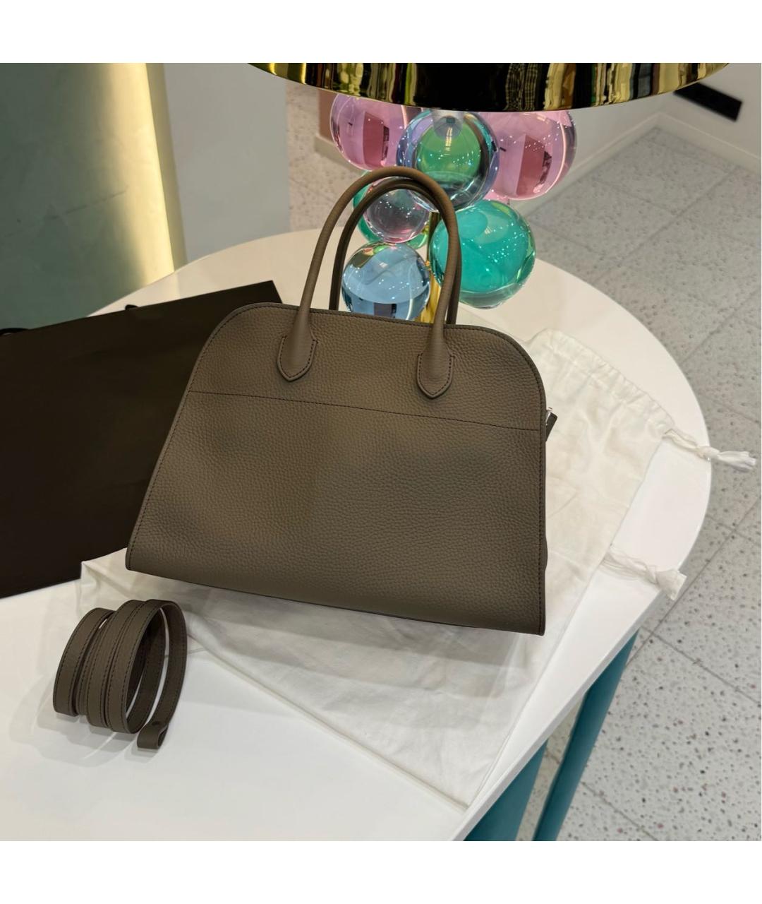 THE ROW Серая кожаная сумка с короткими ручками, фото 7