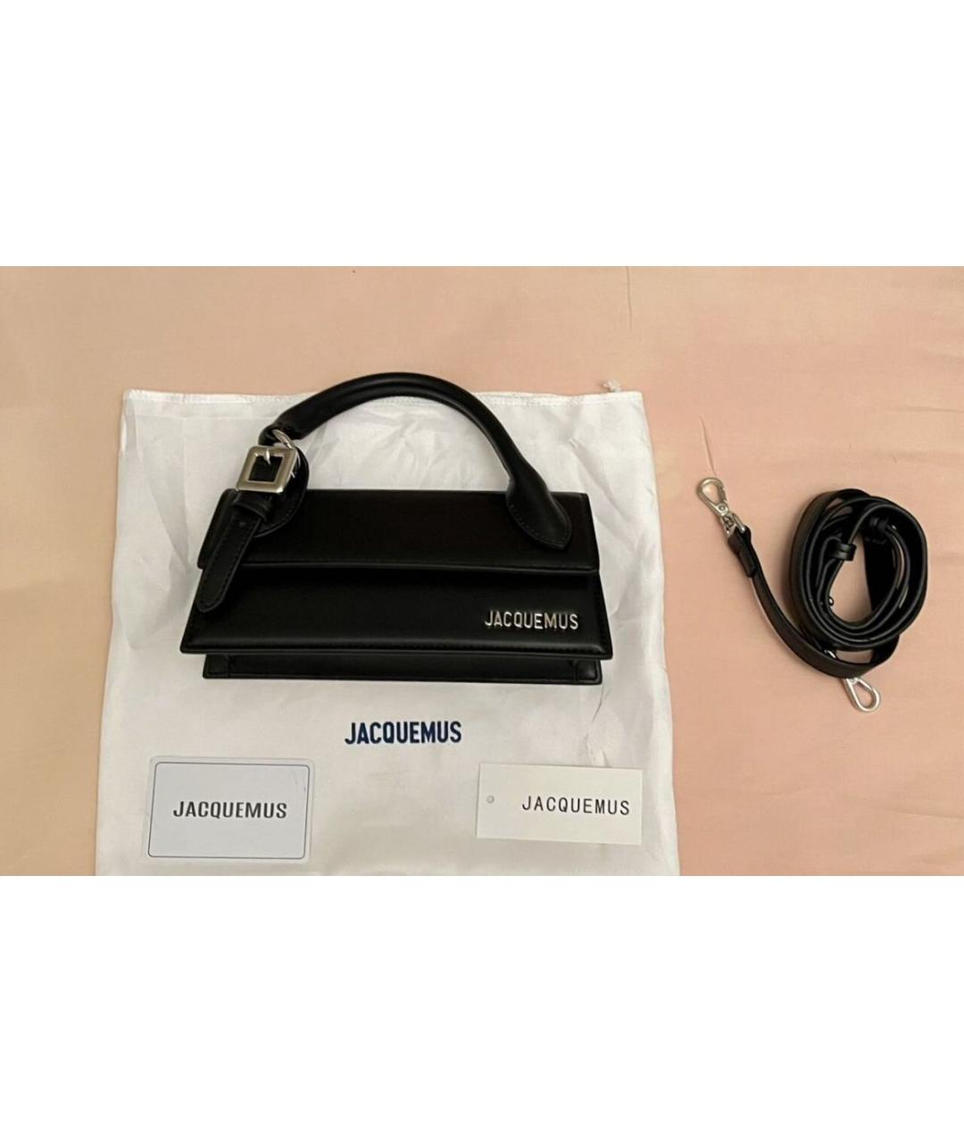 JACQUEMUS Черная кожаная сумка через плечо, фото 2