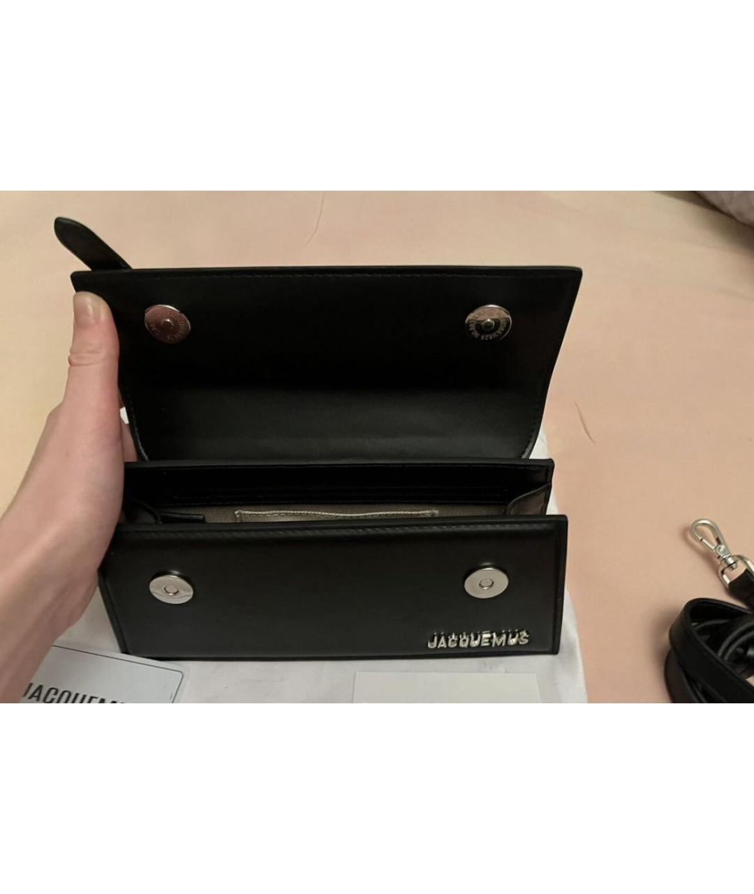 JACQUEMUS Черная кожаная сумка через плечо, фото 3