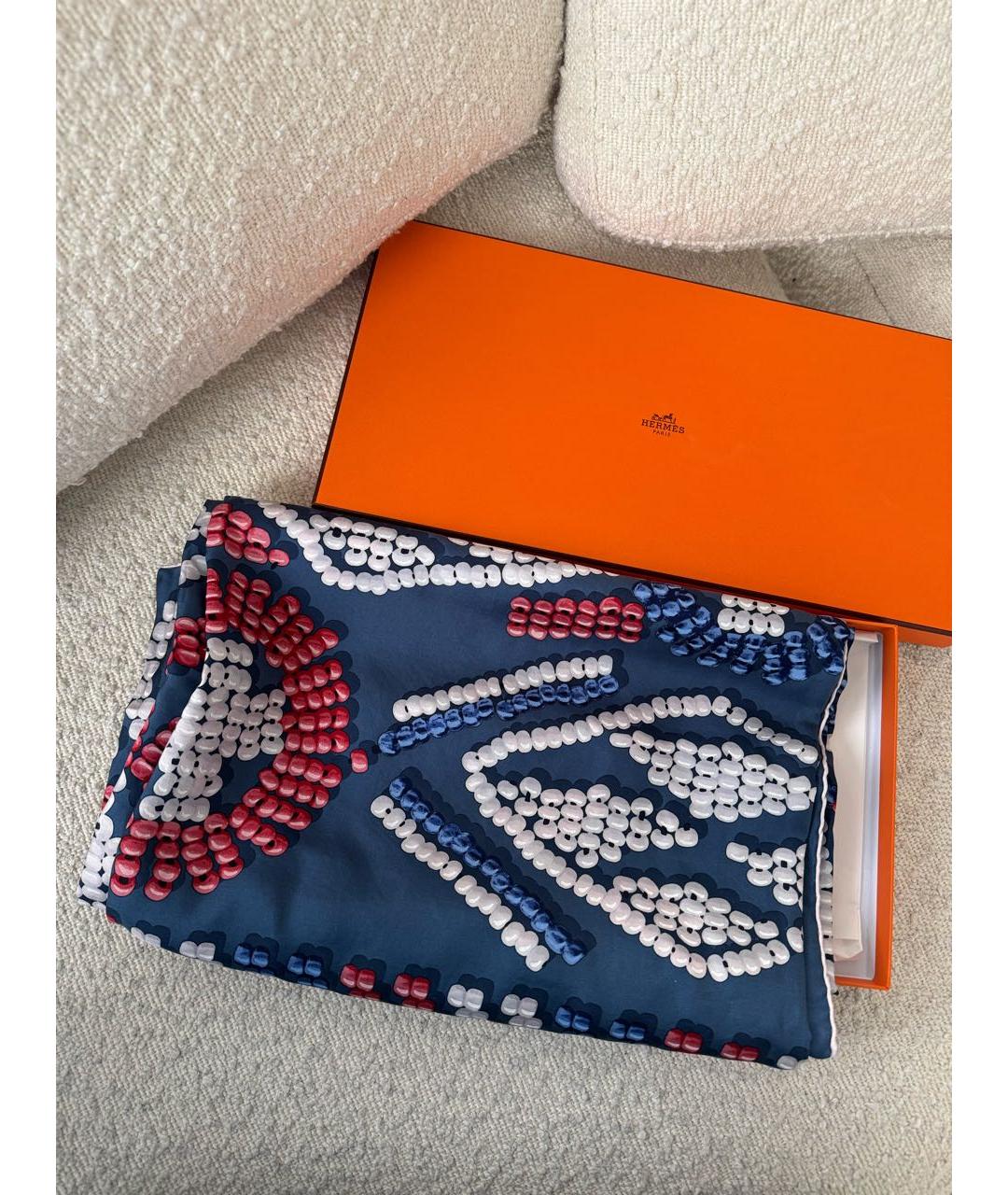 HERMES Темно-синий шелковый платок, фото 6